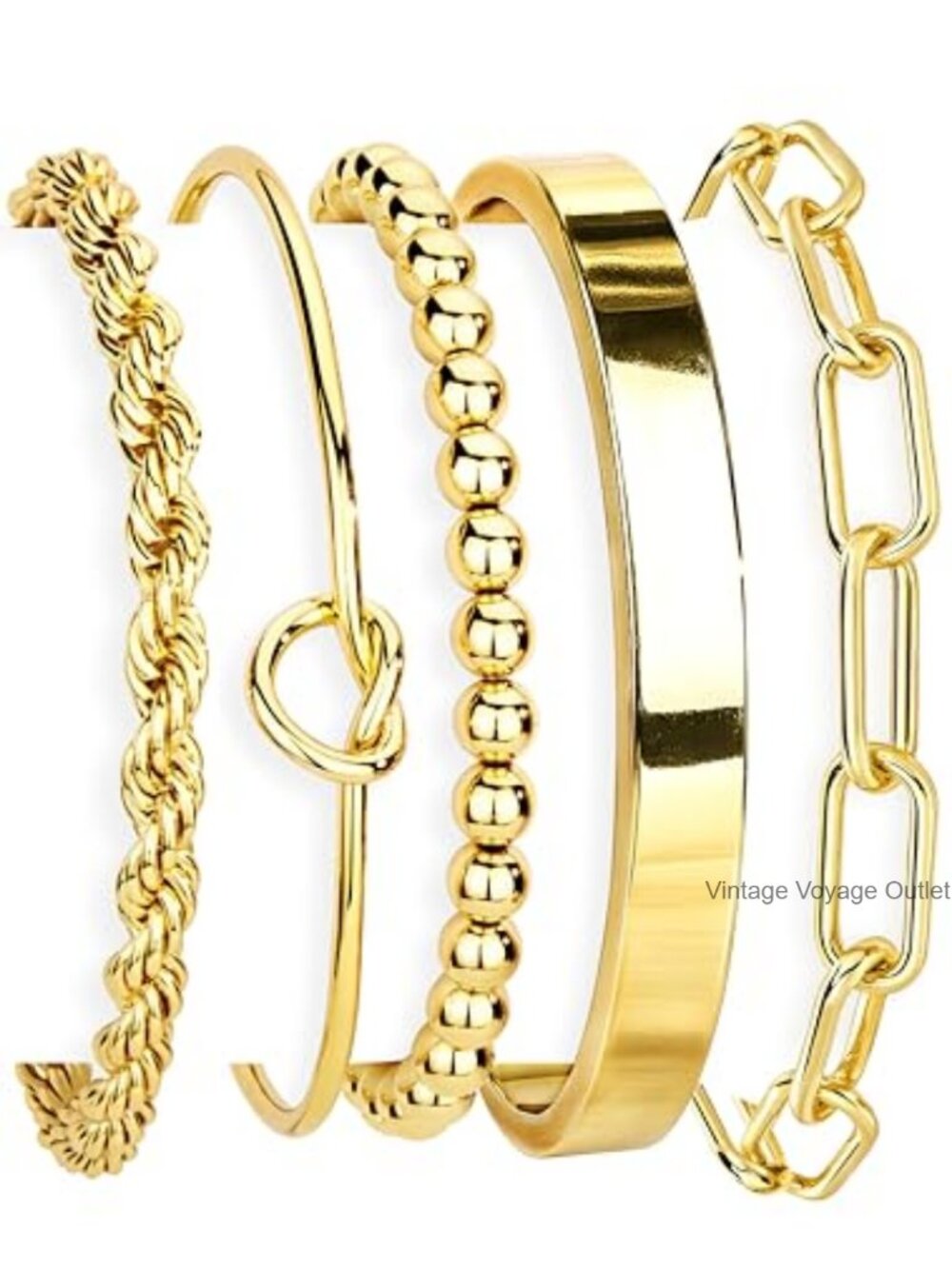 Gold Plated Stainless Steel Bracelet Stack Set for Women, Non Tarnish